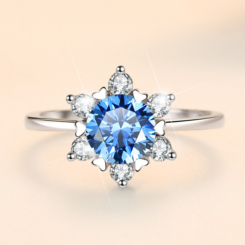 Colorful Moissanite Engagement Ring Sun Flower