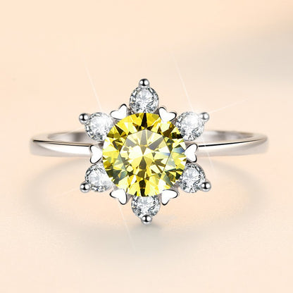 Colorful Moissanite Engagement Ring Sun Flower